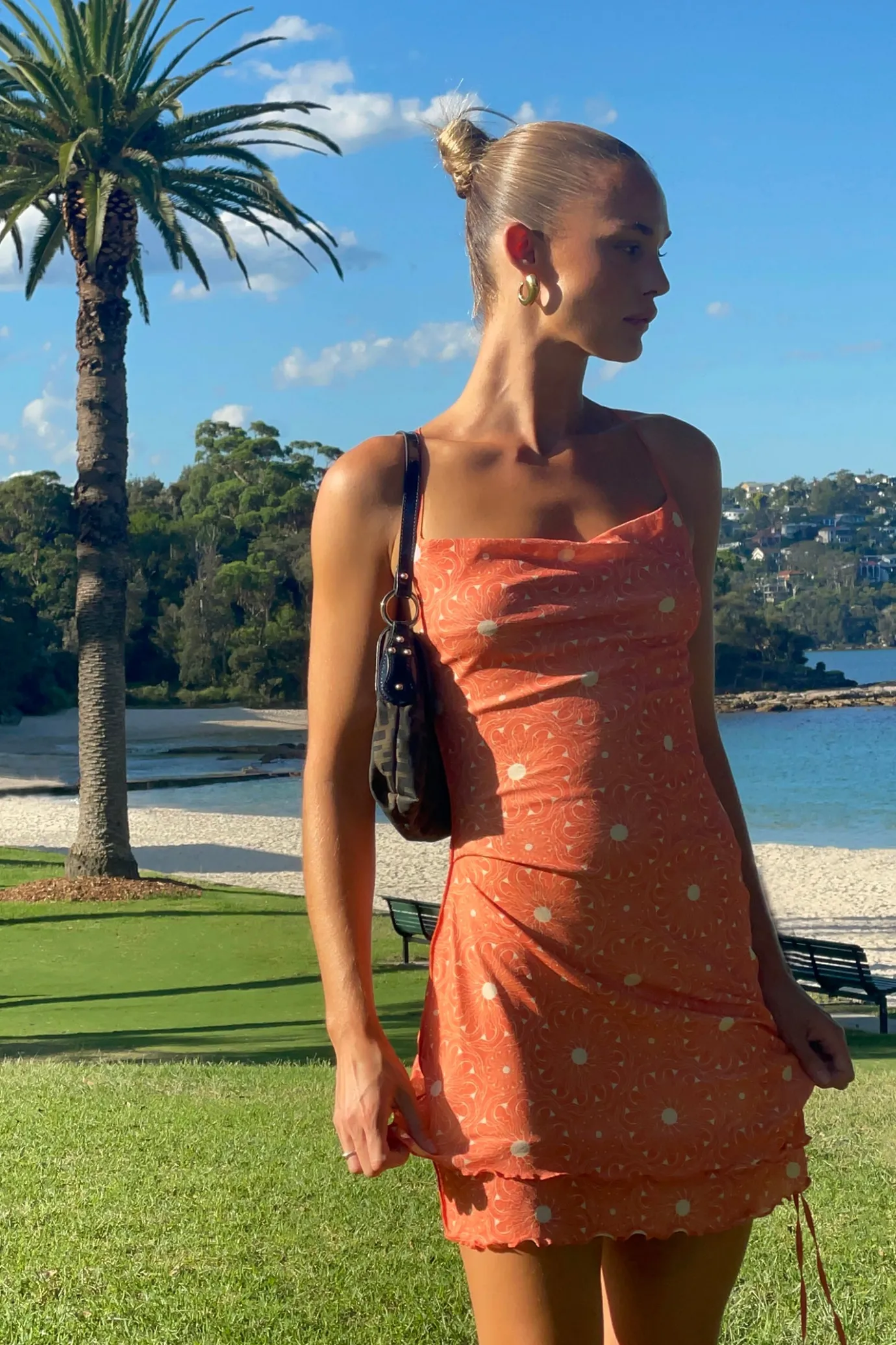 Hansen & Gretel Carrie Drawstring Mini Dress Sunburst New