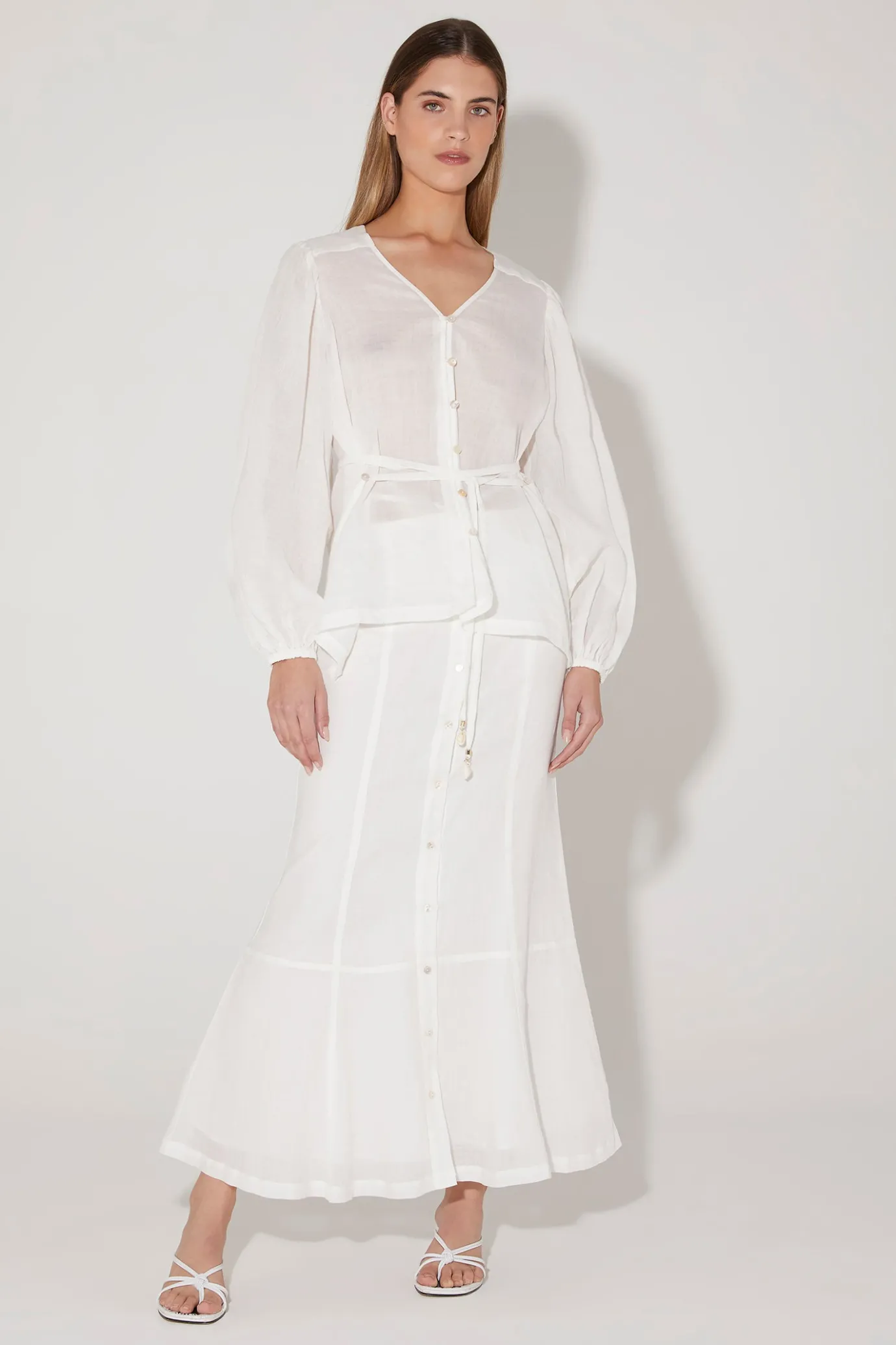 Hansen & Gretel Hillen Flared Midi Skirt Ivory New