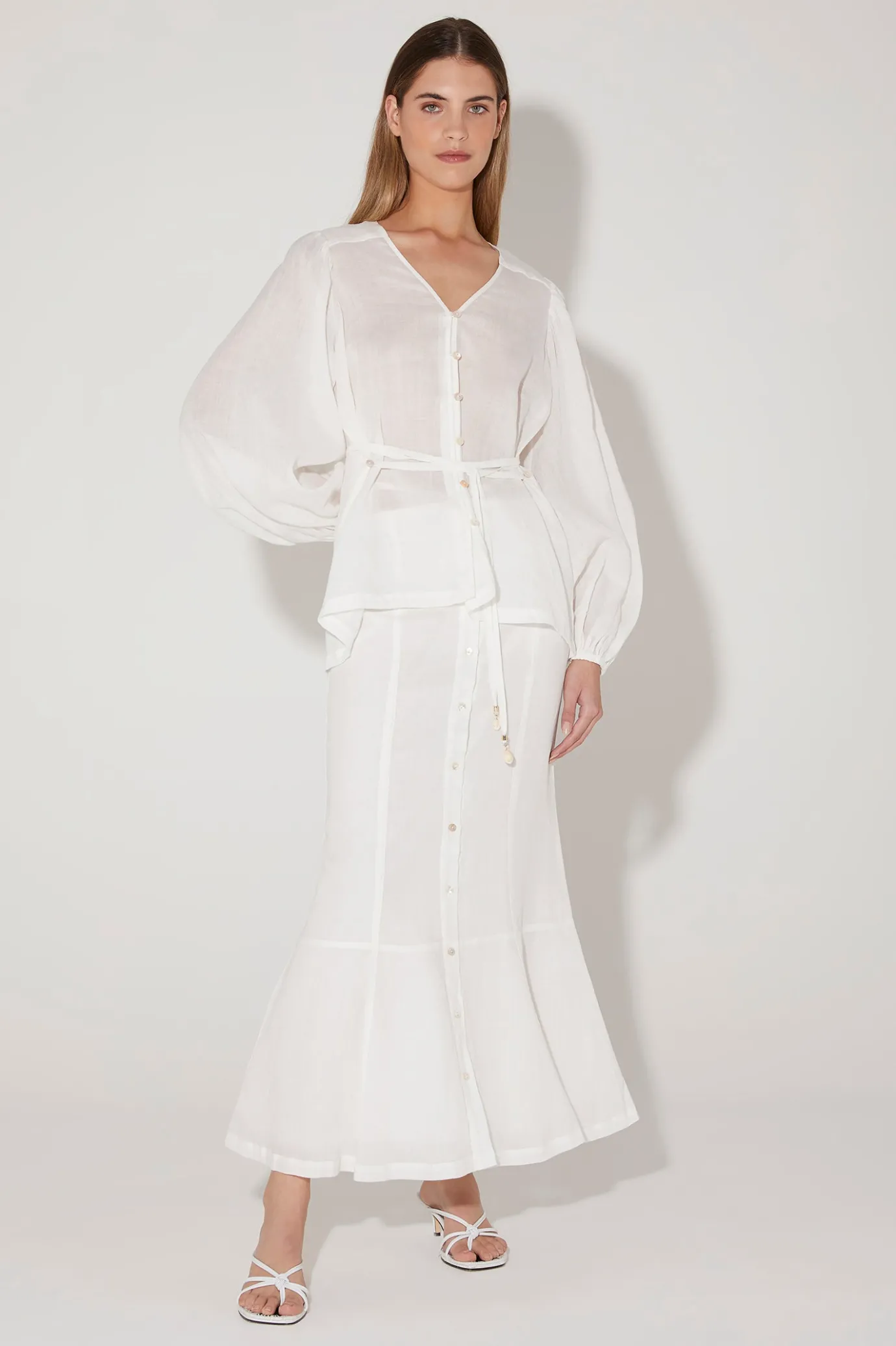 Hansen & Gretel Hillen Flared Midi Skirt Ivory New