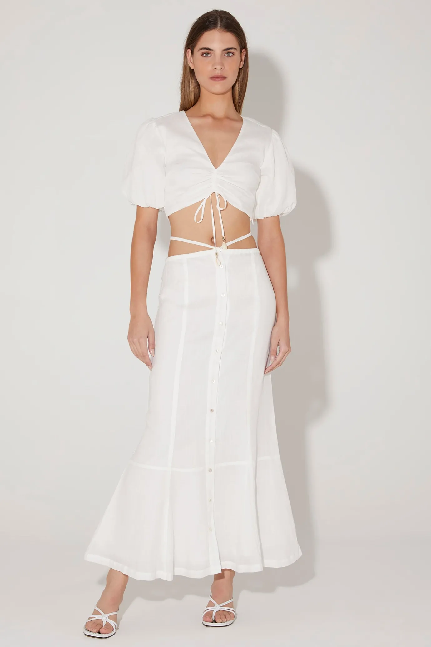 Hansen & Gretel Hillen Flared Midi Skirt Ivory New