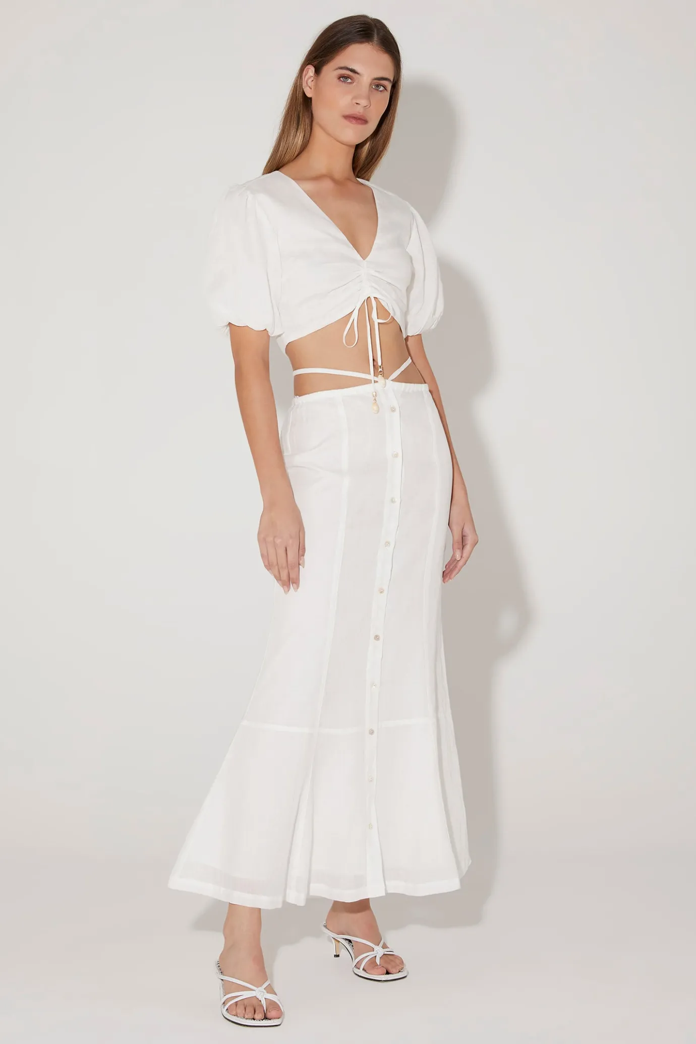 Hansen & Gretel Hillen Flared Midi Skirt Ivory New