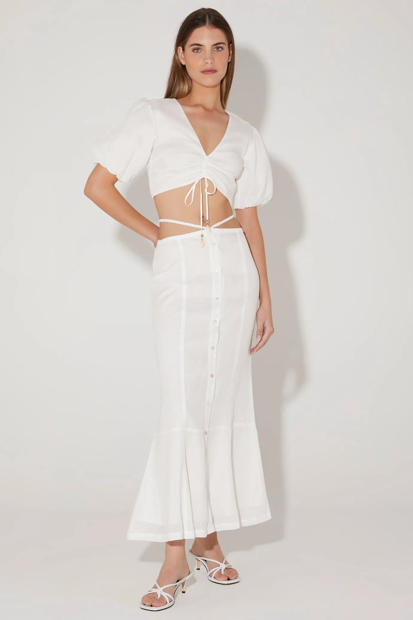 Hansen & Gretel Hillen Flared Midi Skirt Ivory New