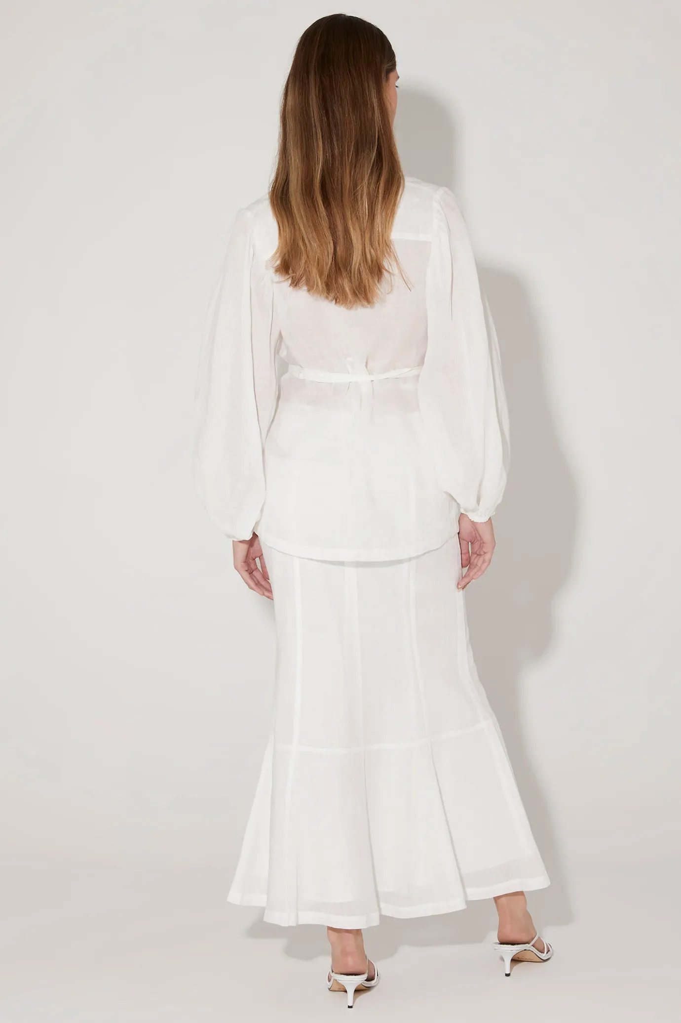 Hansen & Gretel Hillen Flared Midi Skirt Ivory New