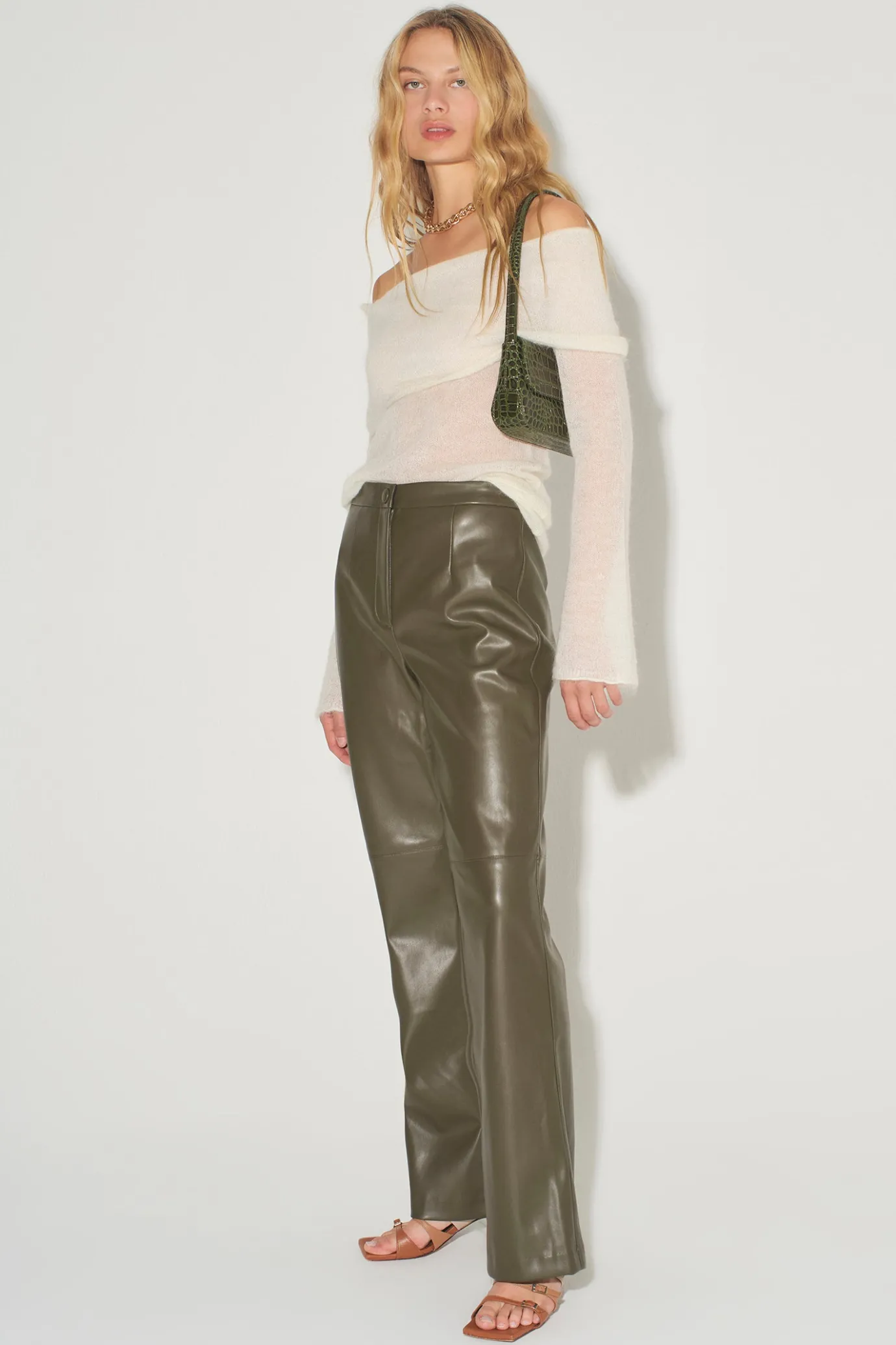 Hansen & Gretel Madden Wide Leg Leather Pant Moss Discount