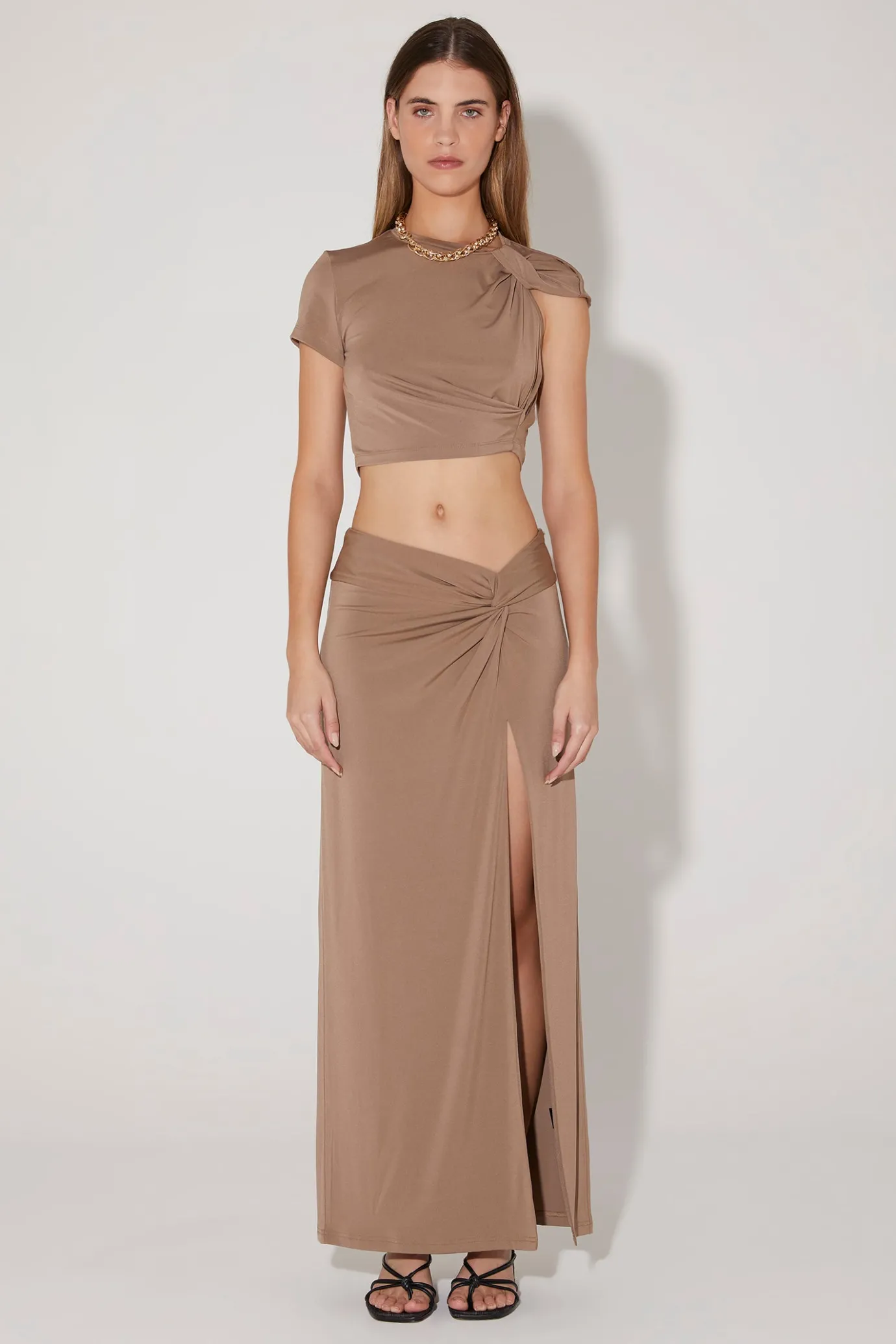 Hansen & Gretel Rozalia Twist Crop Top Ash Brown Sale